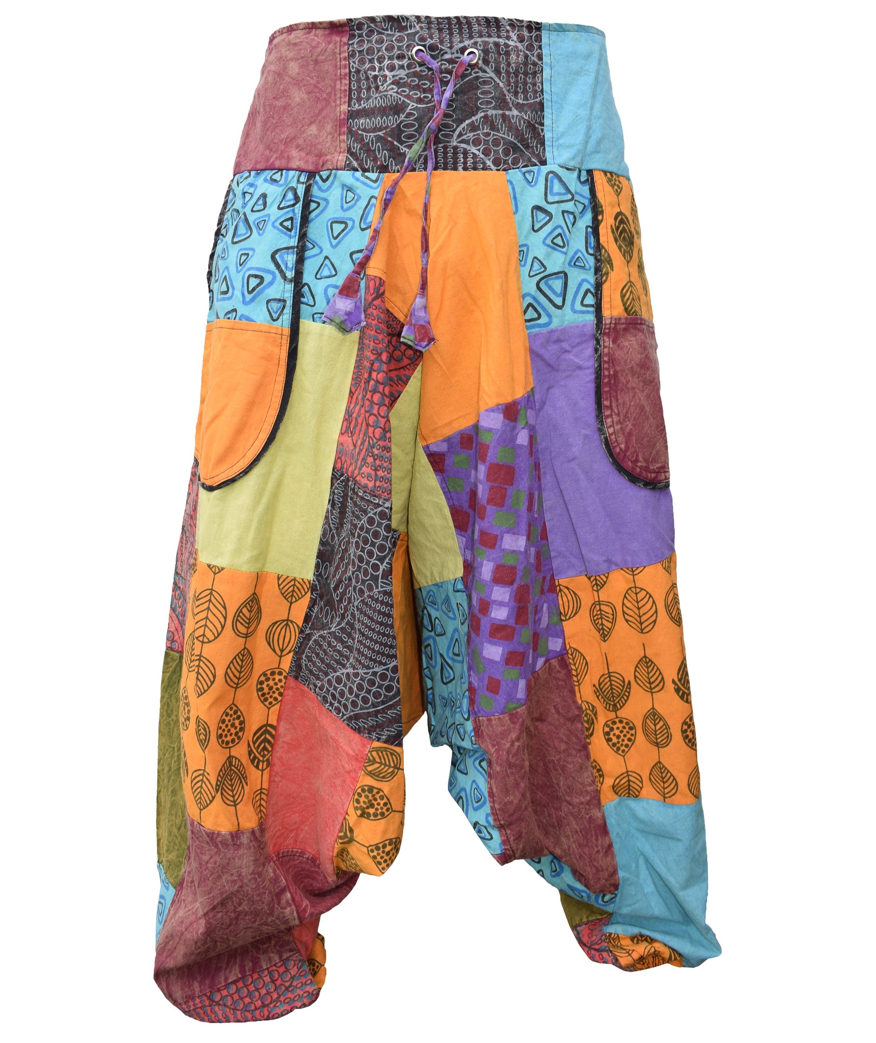 Batik Print Patchwork Harem Pants-5228