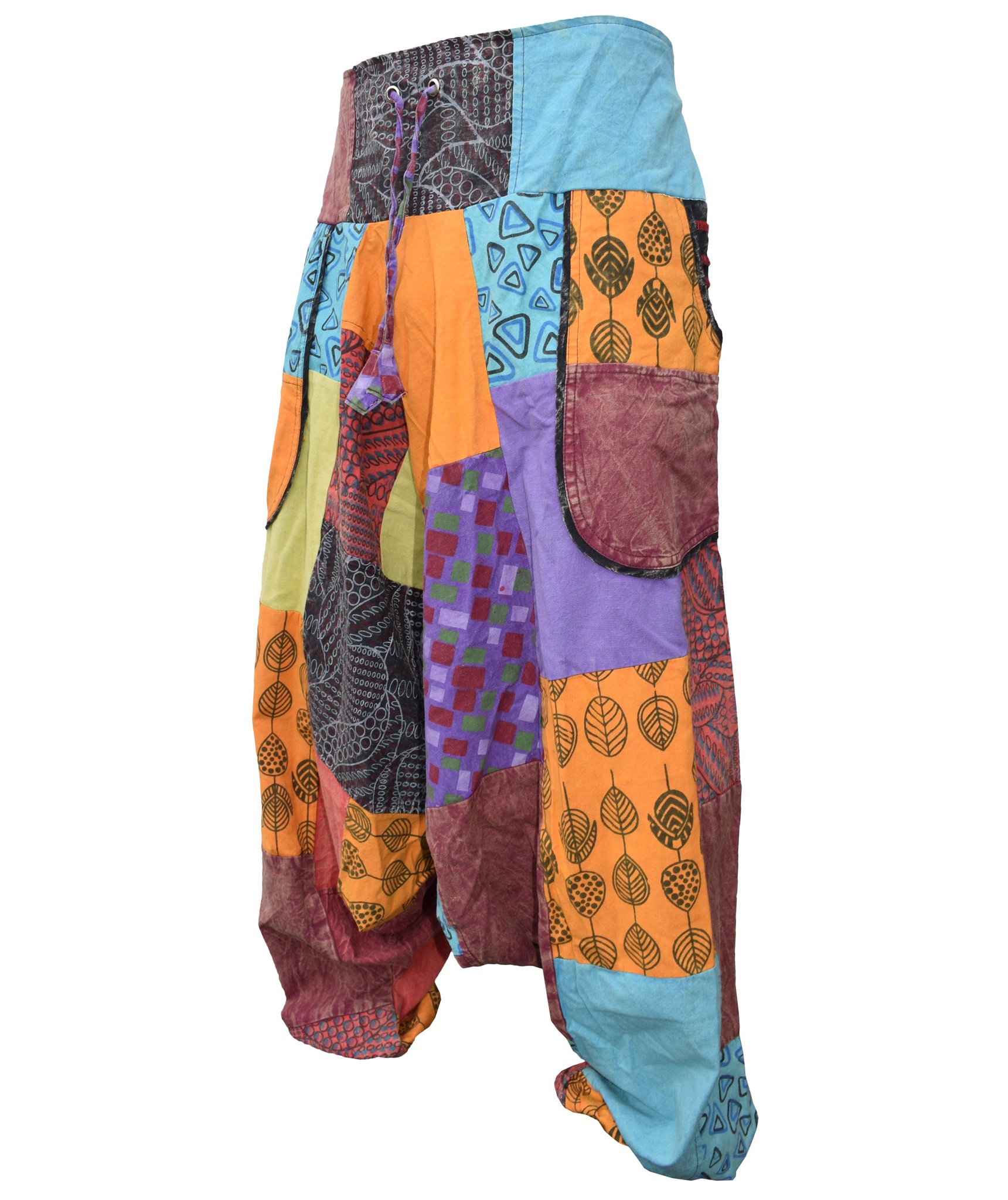 Batik Print Patchwork Harem Pants-5229