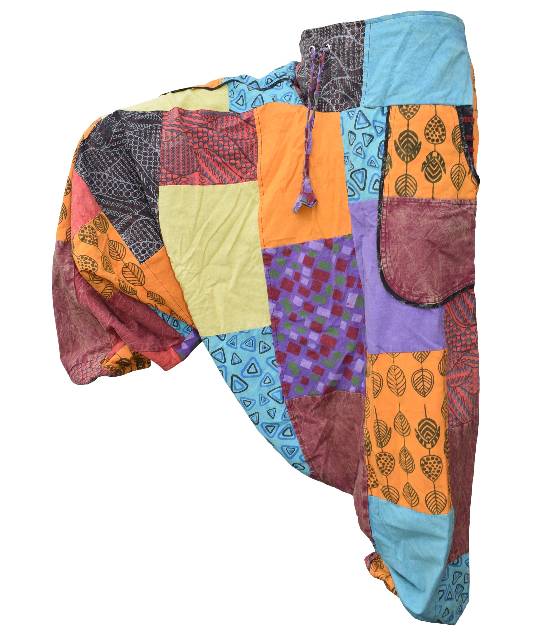 Batik Print Patchwork Harem Pants-5230