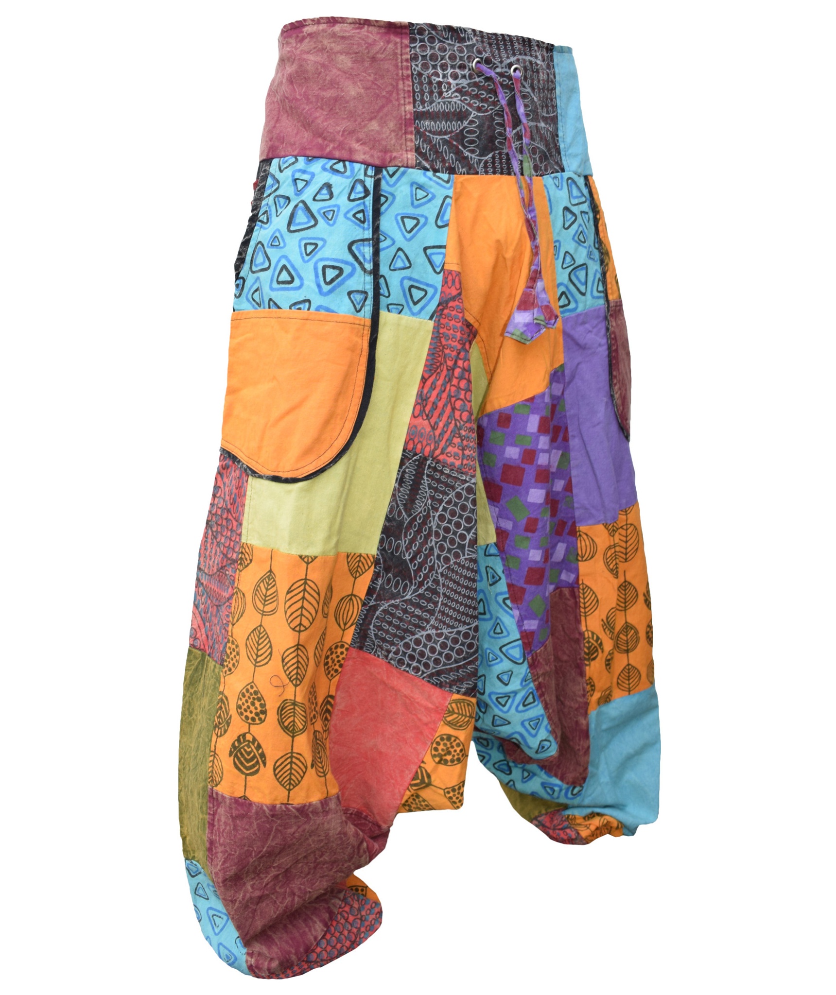 Batik Print Patchwork Harem Pants-5231