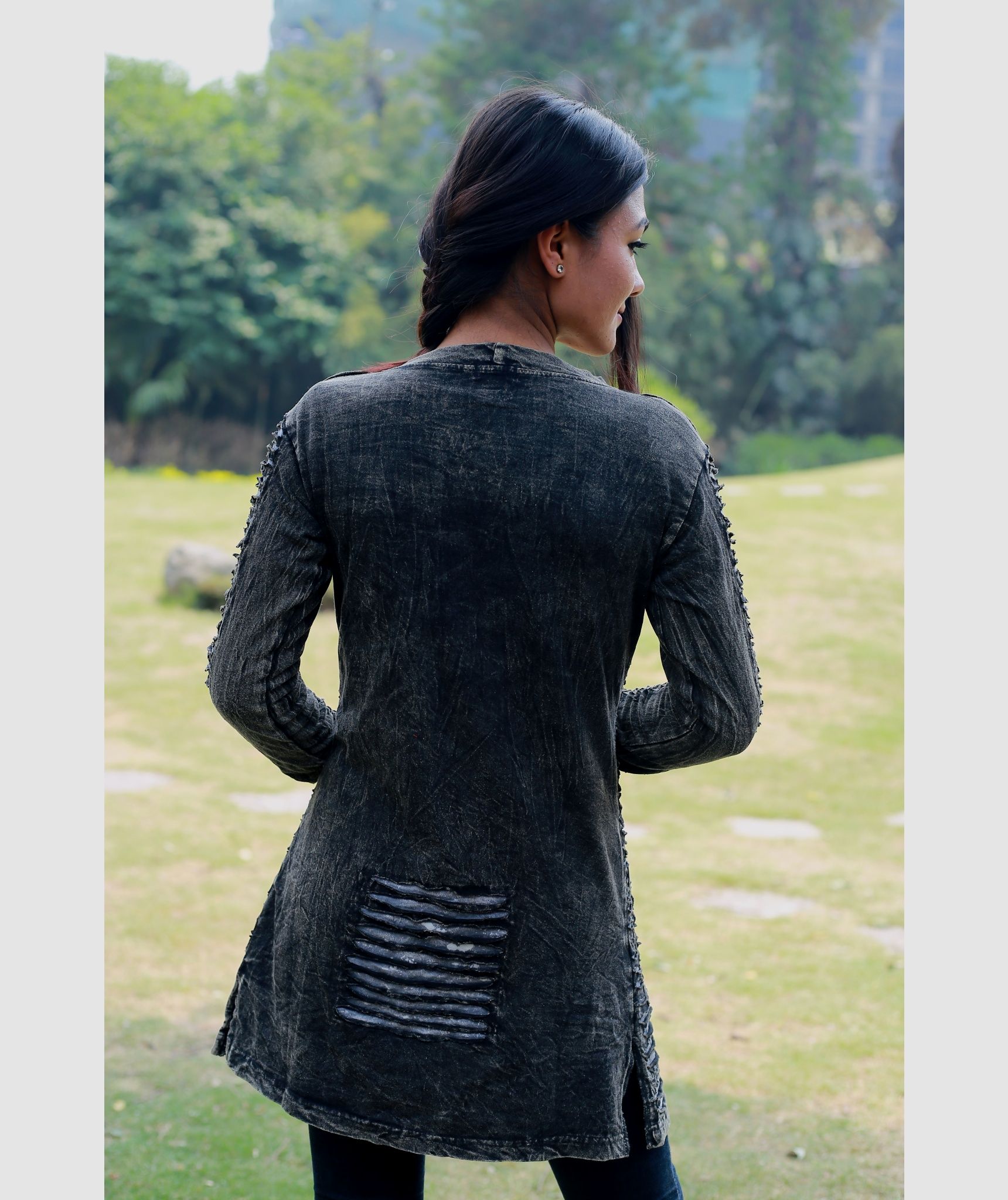 Black Slashed Stonewashed Outer-709