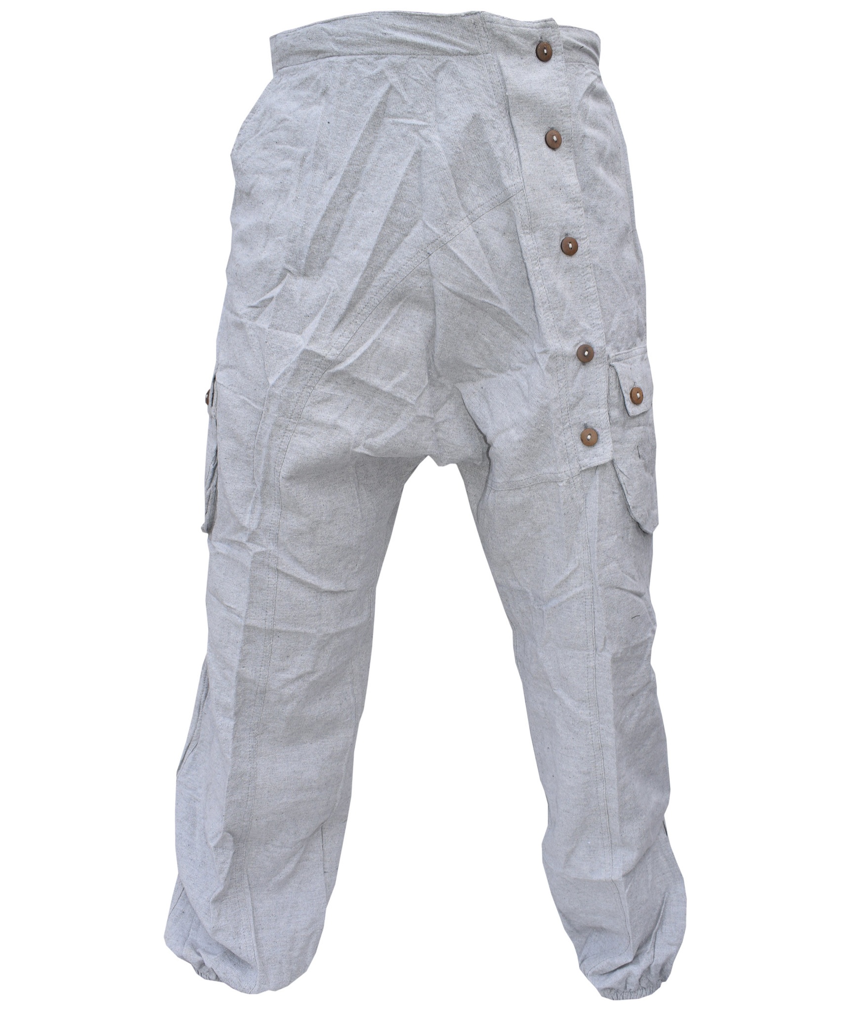 Button Up Crinkled Harem Cargo Hemp Trousers-4750