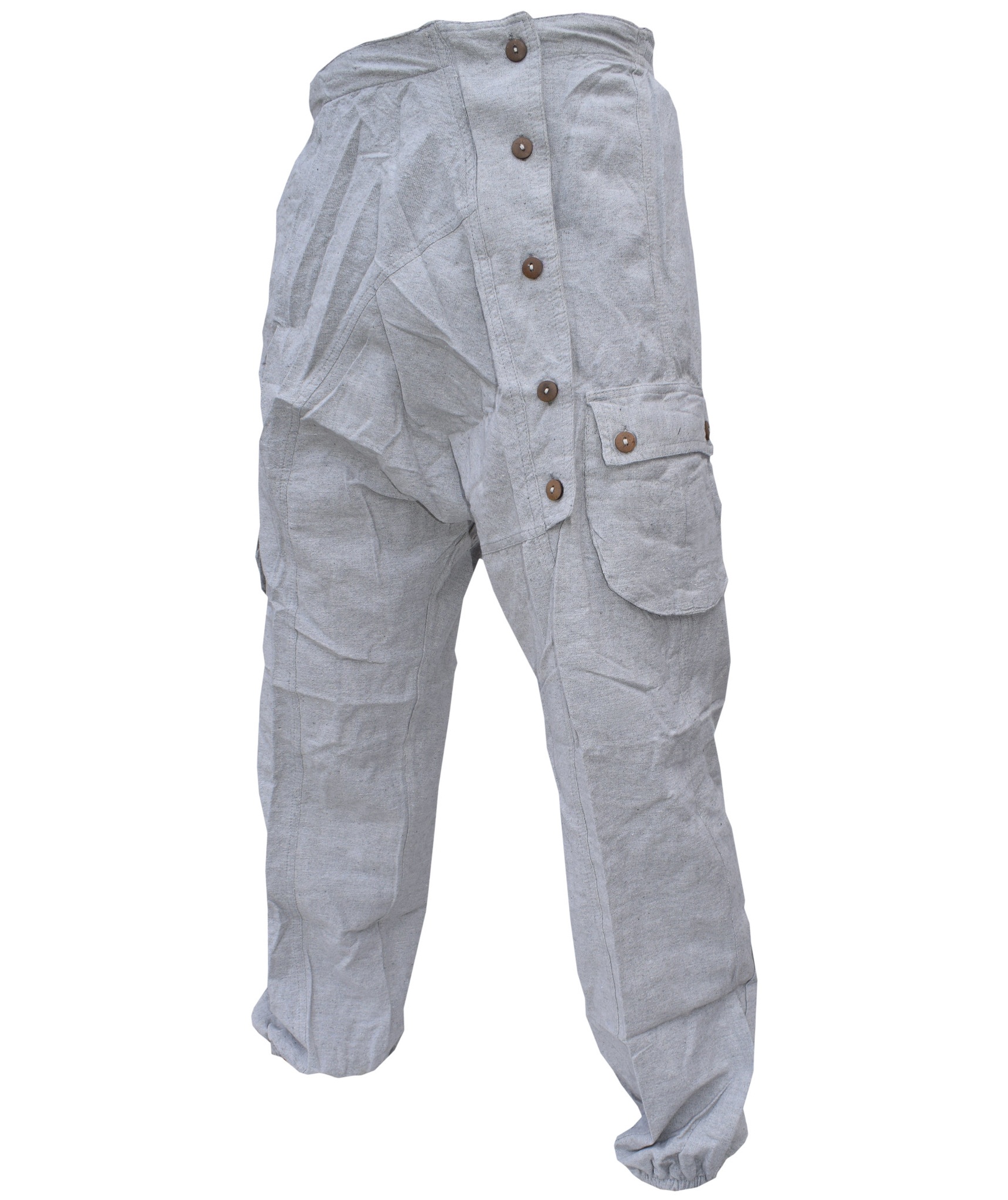 Button Up Crinkled Harem Cargo Hemp Trousers-4752