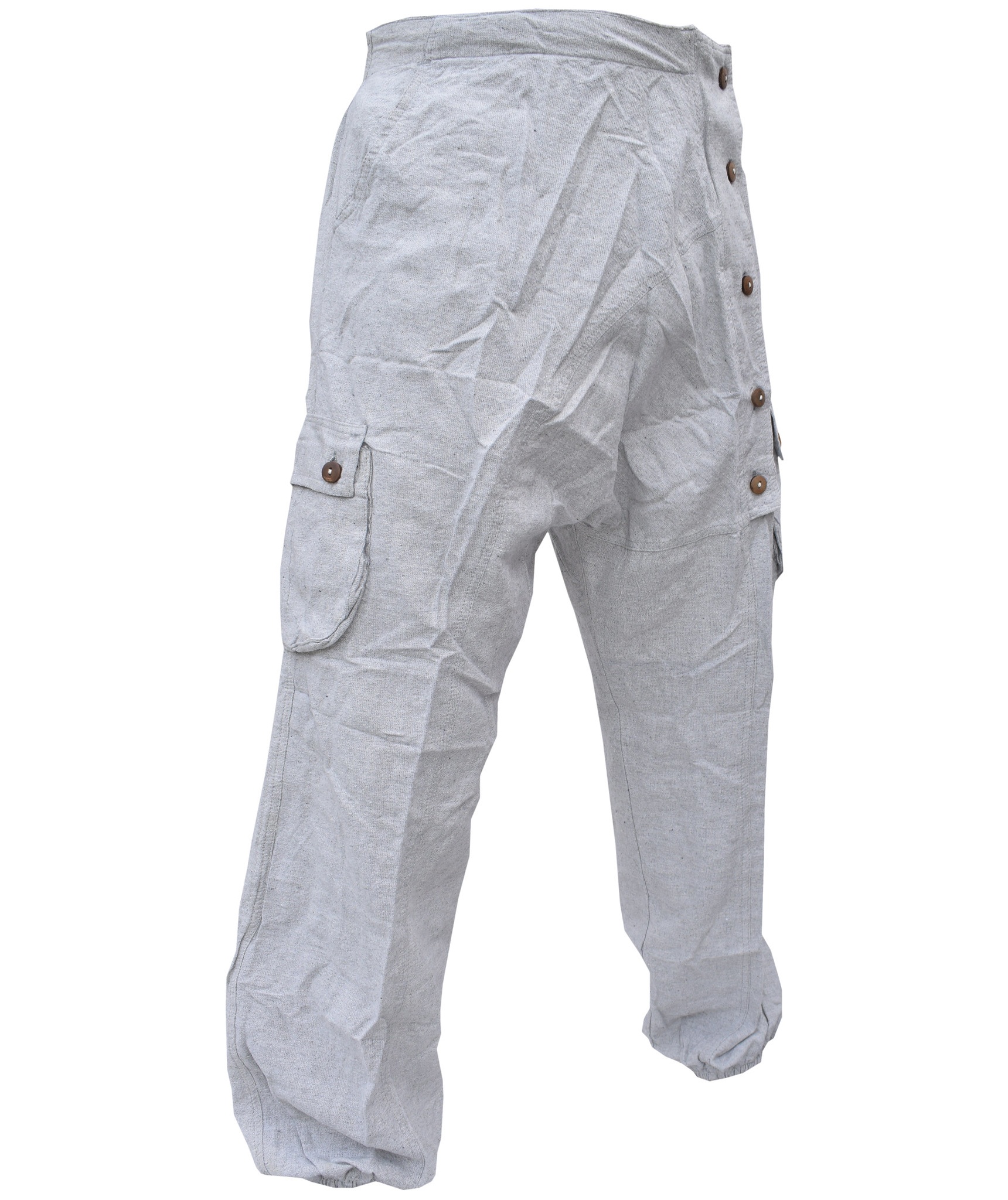Button Up Crinkled Harem Cargo Hemp Trousers-4751