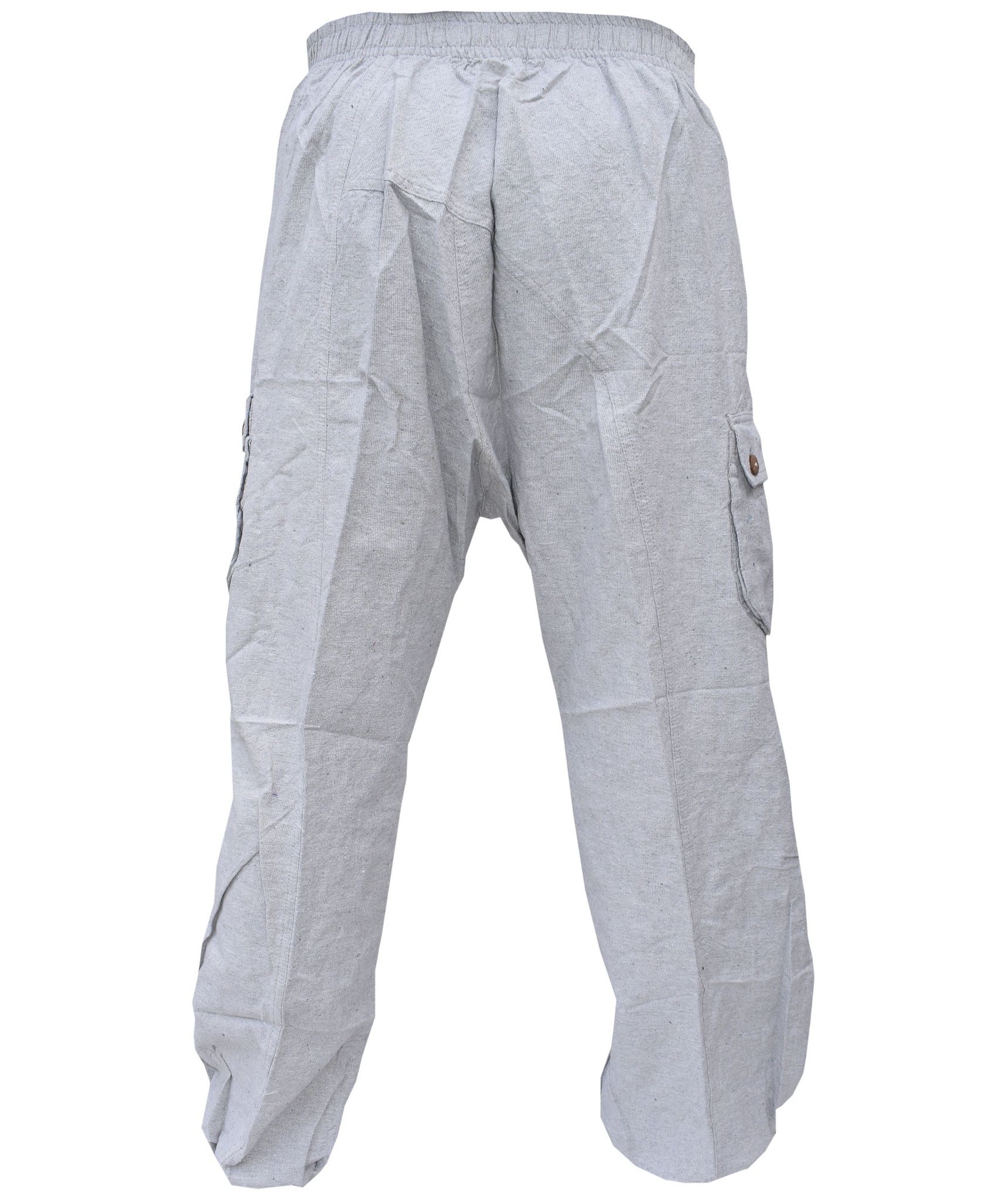 Button Up Crinkled Harem Cargo Hemp Trousers-4753