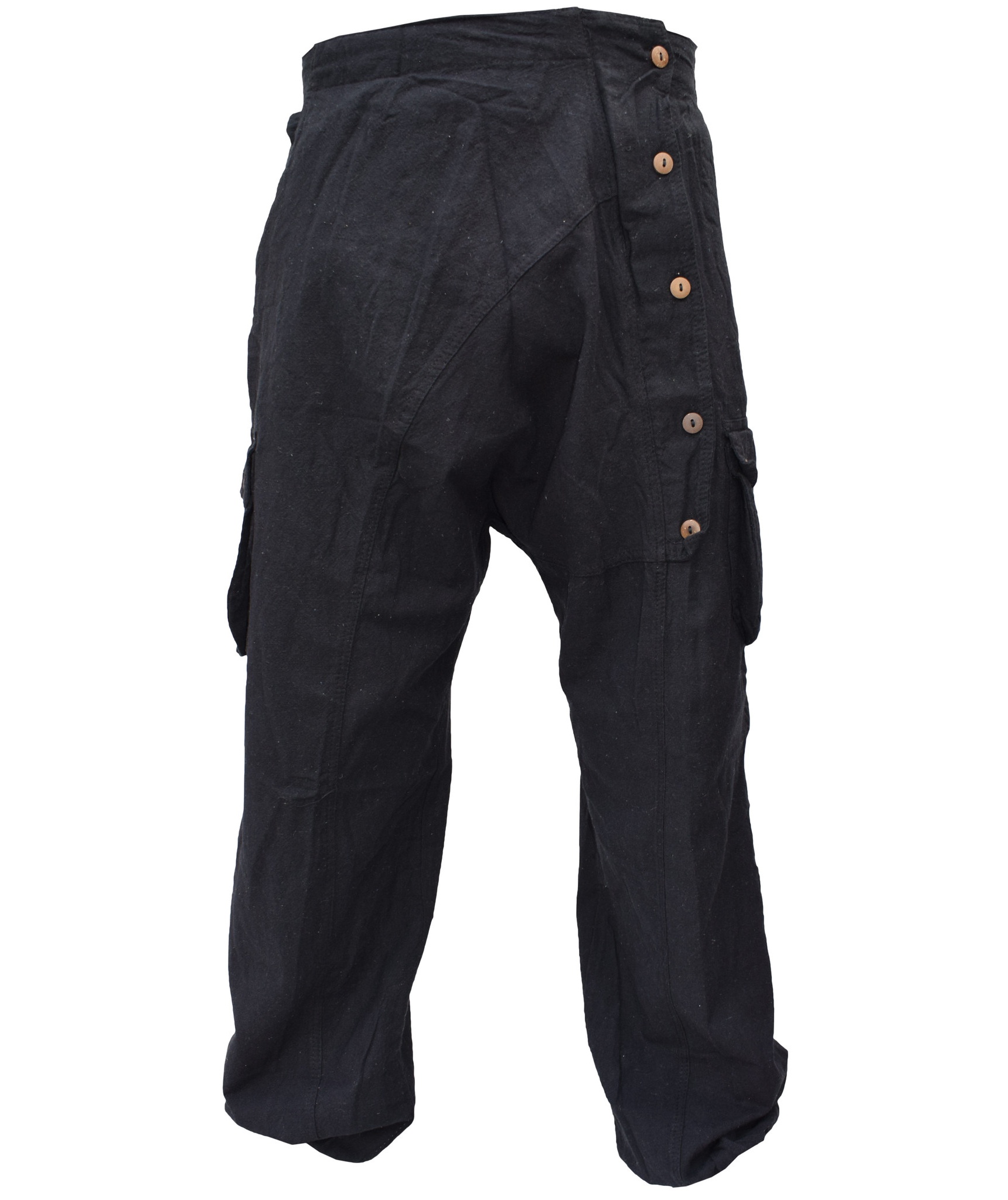 Button Up Crinkled Harem Cargo Hemp Trousers-4754