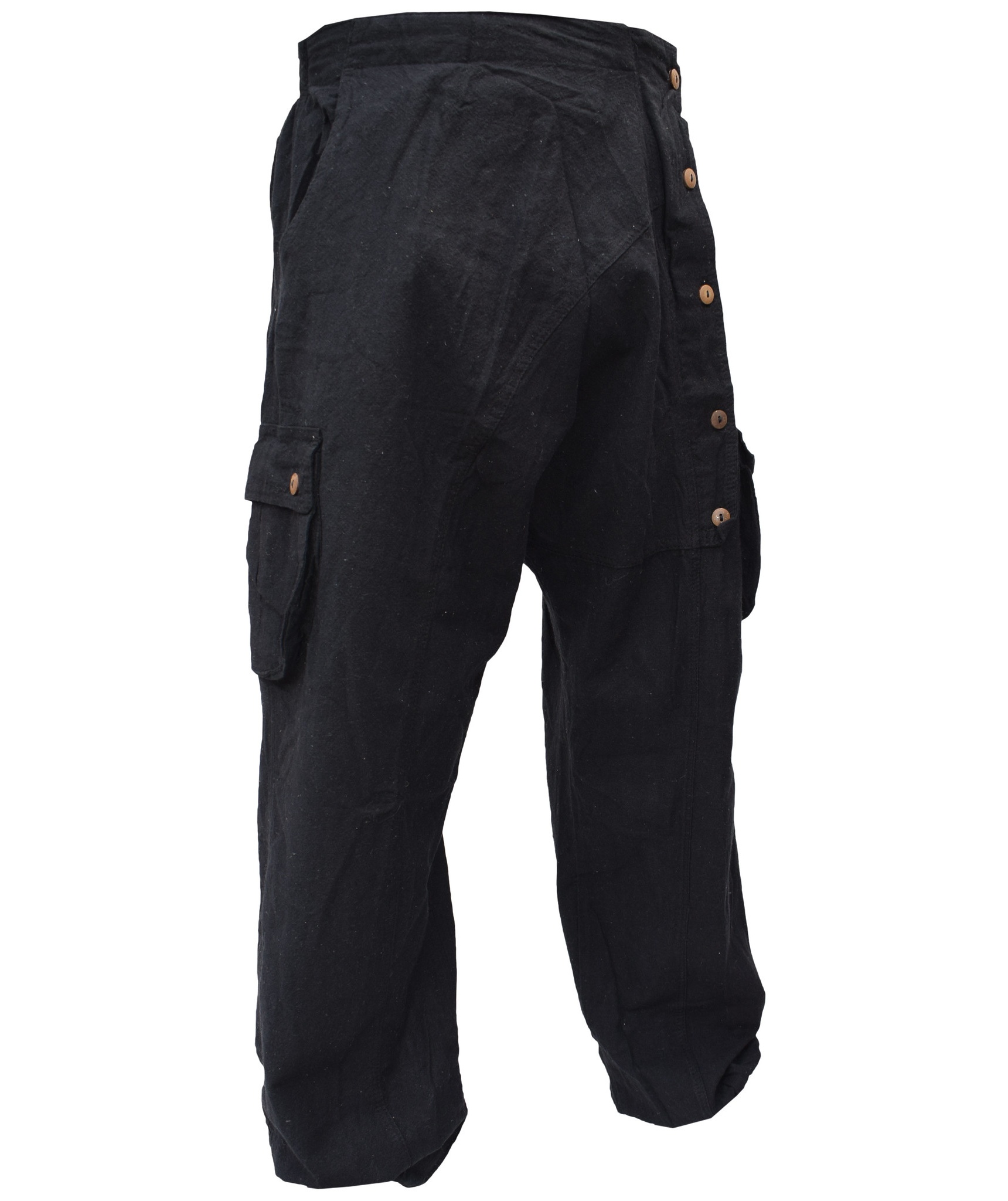 Button Up Crinkled Harem Cargo Hemp Trousers-4755