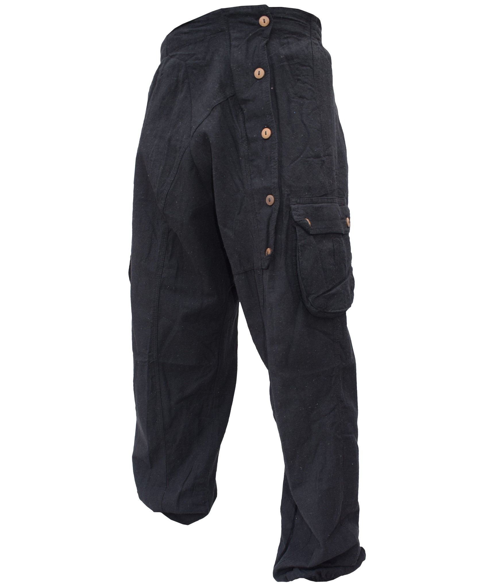 Button Up Crinkled Harem Cargo Hemp Trousers-4756