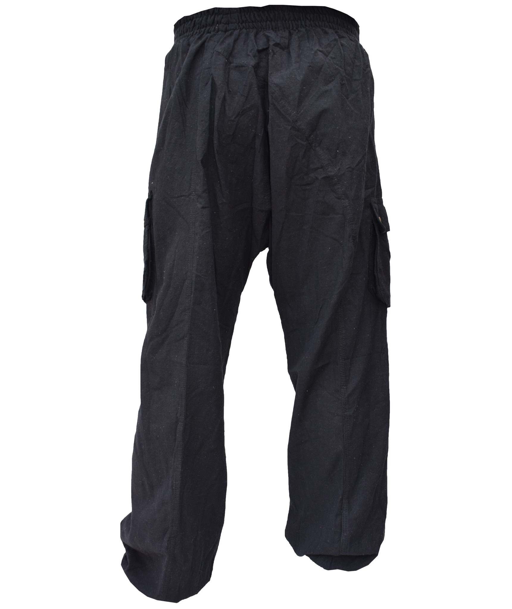 Button Up Crinkled Harem Cargo Hemp Trousers-4757