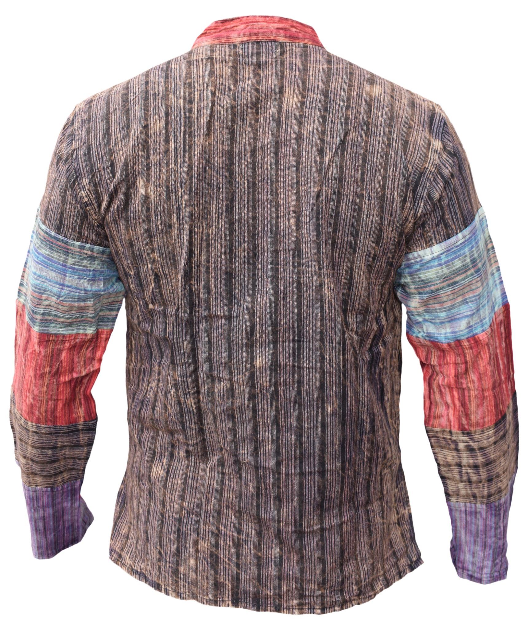 Criss Cross Patchwork Striped Cotton Grandad Shirts-4603