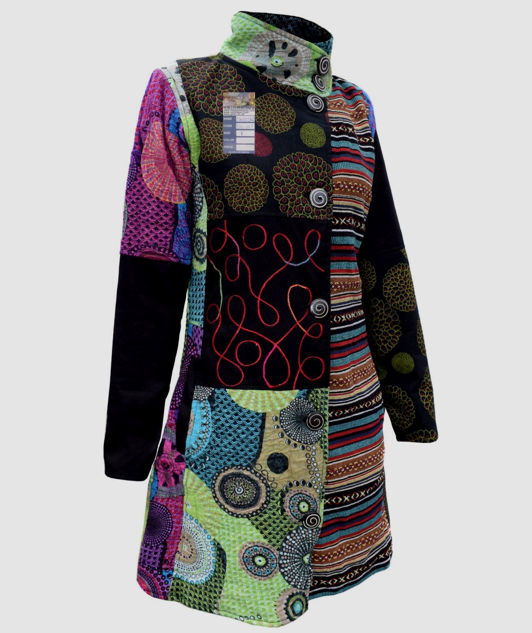 Gheri Cotton Felt Wool Patchwork Longcoat-1029