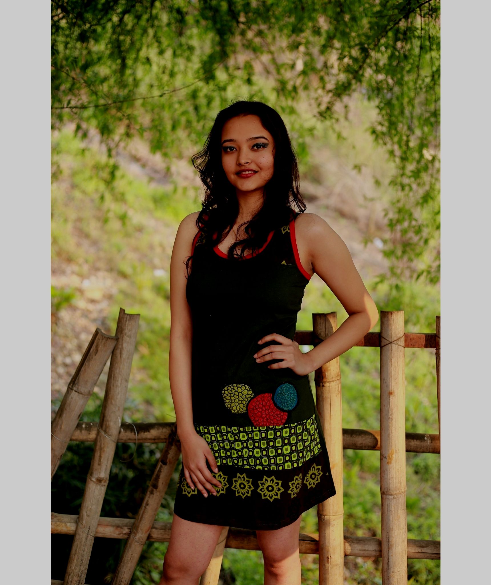 Green Circle Embroidery Dress-402