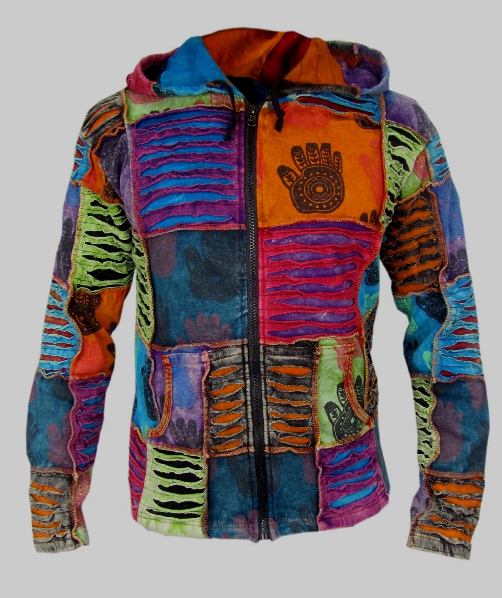 Henna Handprint Mens Boho Hoody-658