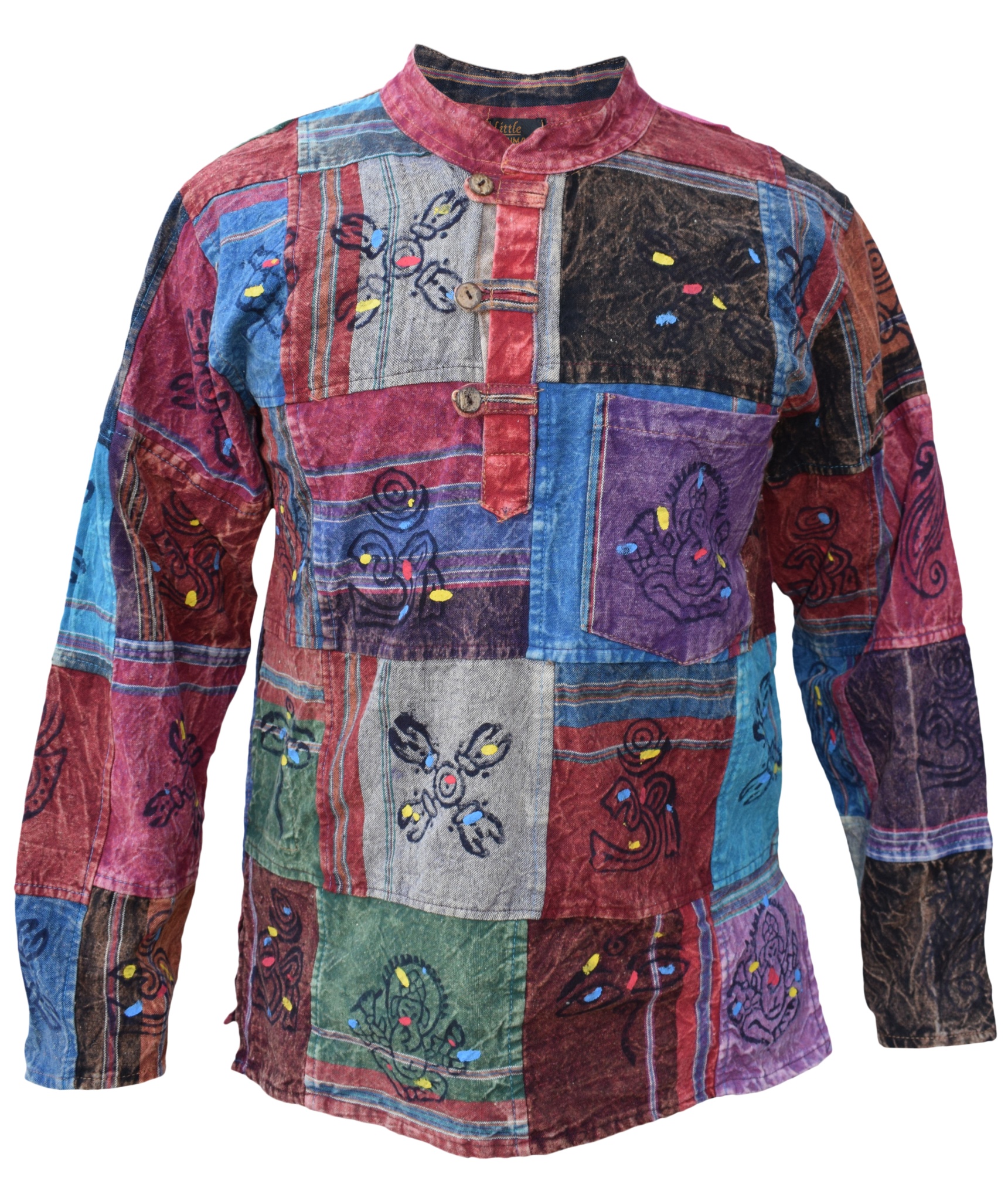 Shyama Patchwork Stonewashed Grandad Shirt-3192