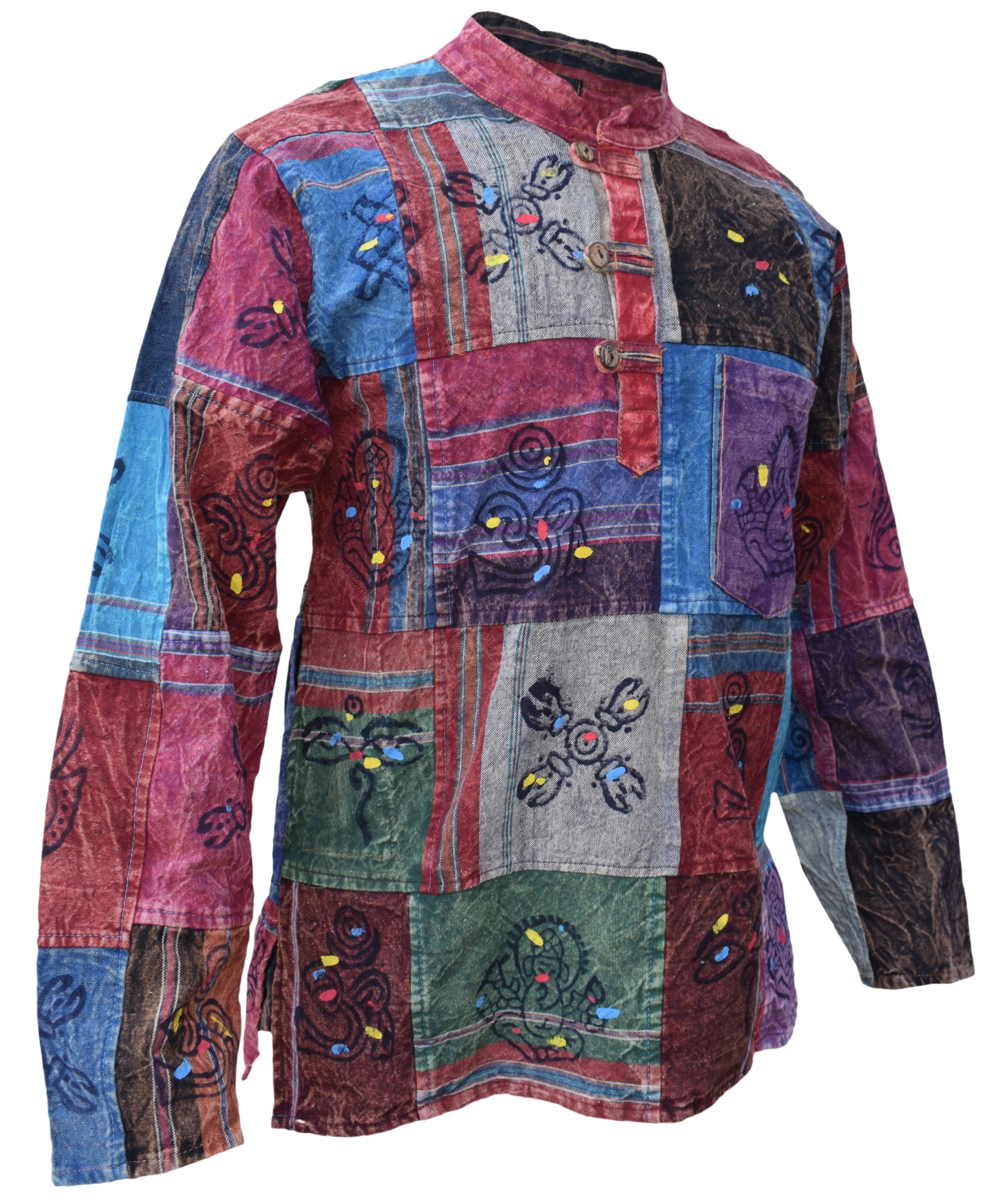 Shyama Patchwork Stonewashed Grandad Shirt-3193