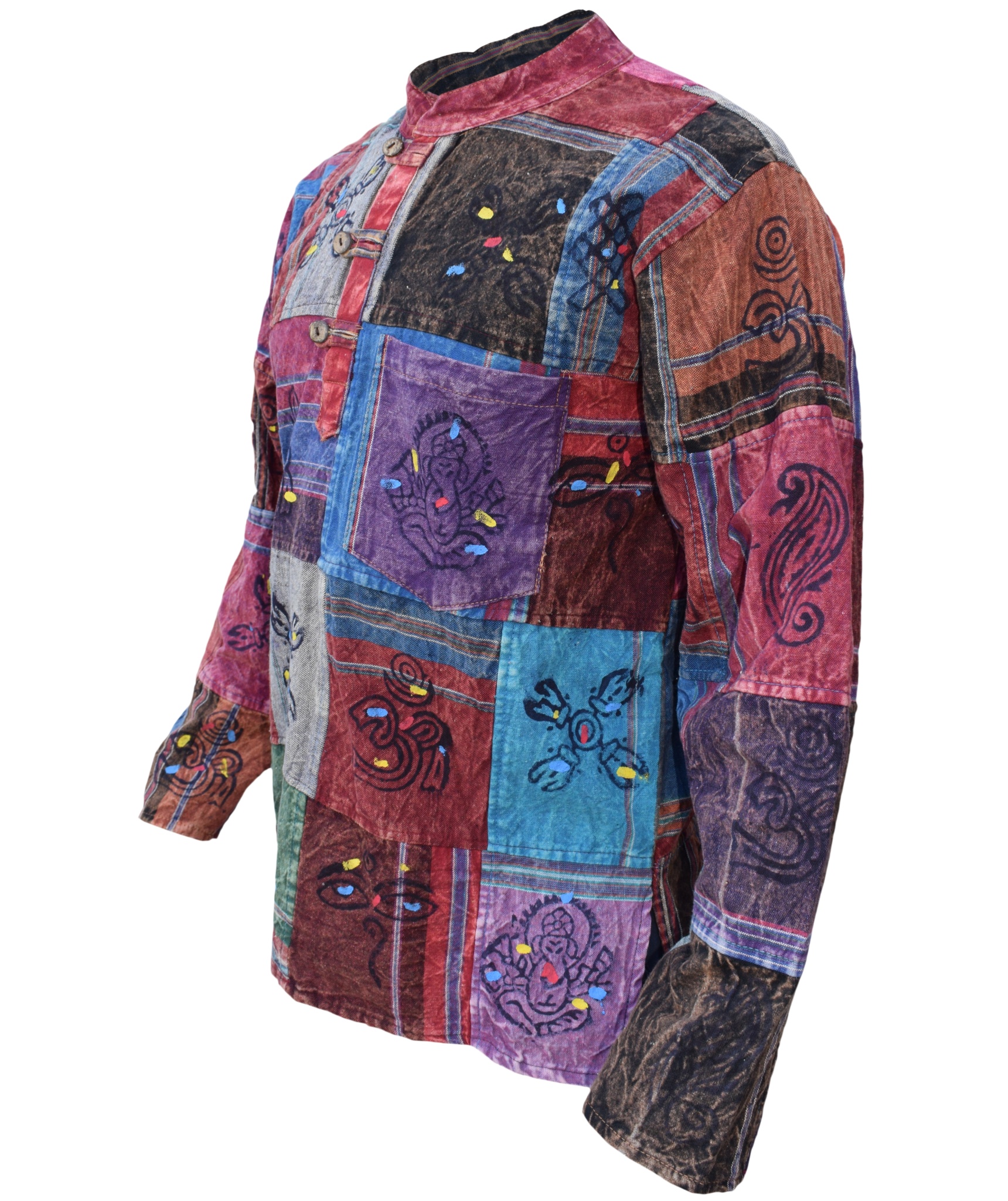 Shyama Patchwork Stonewashed Grandad Shirt-3194