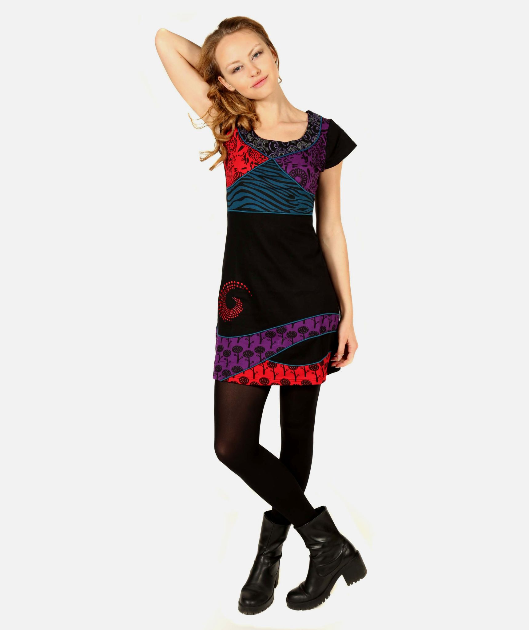 Spiral Embroidery Scoop Neck Dress-113