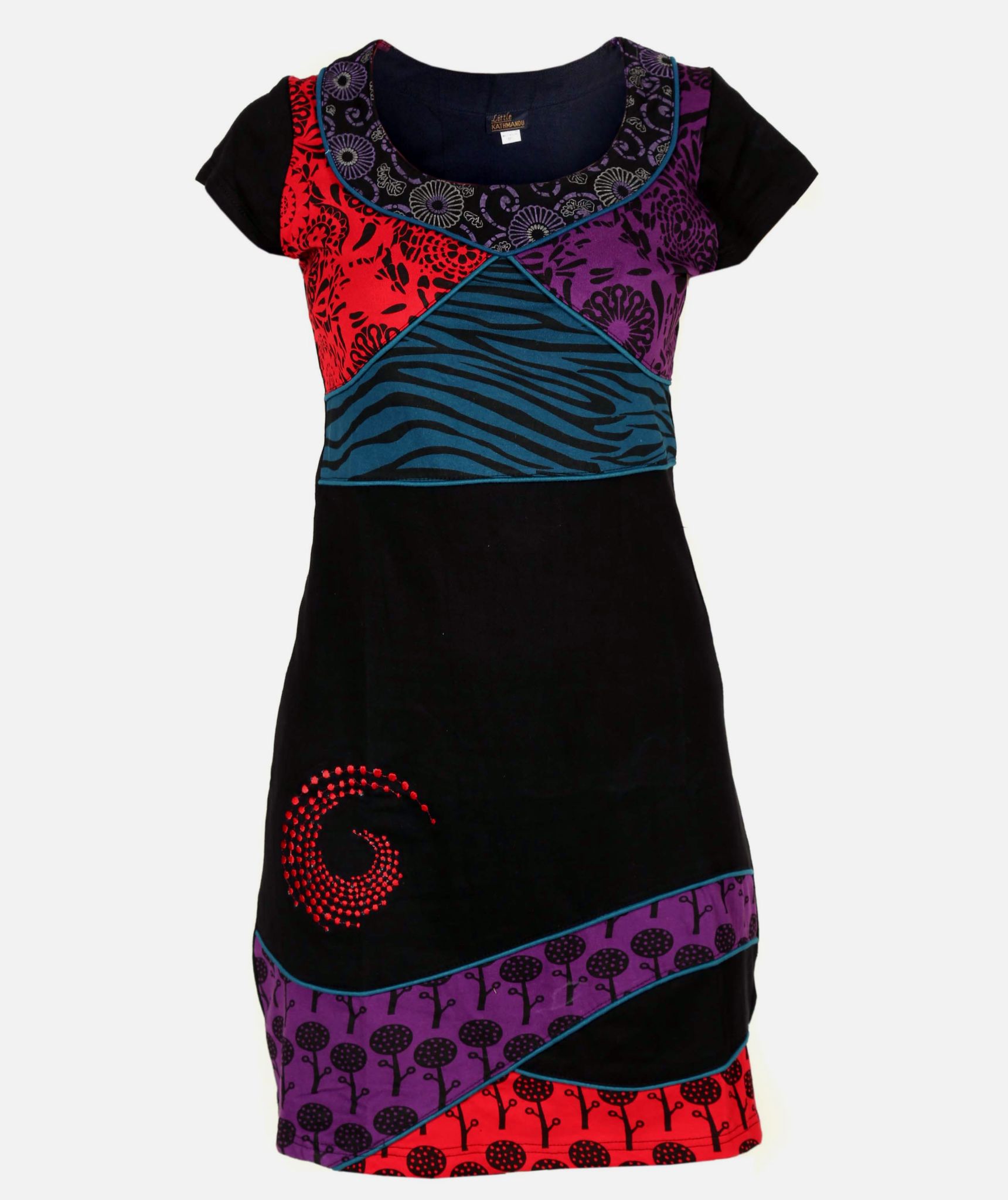 Spiral Embroidery Scoop Neck Dress-825
