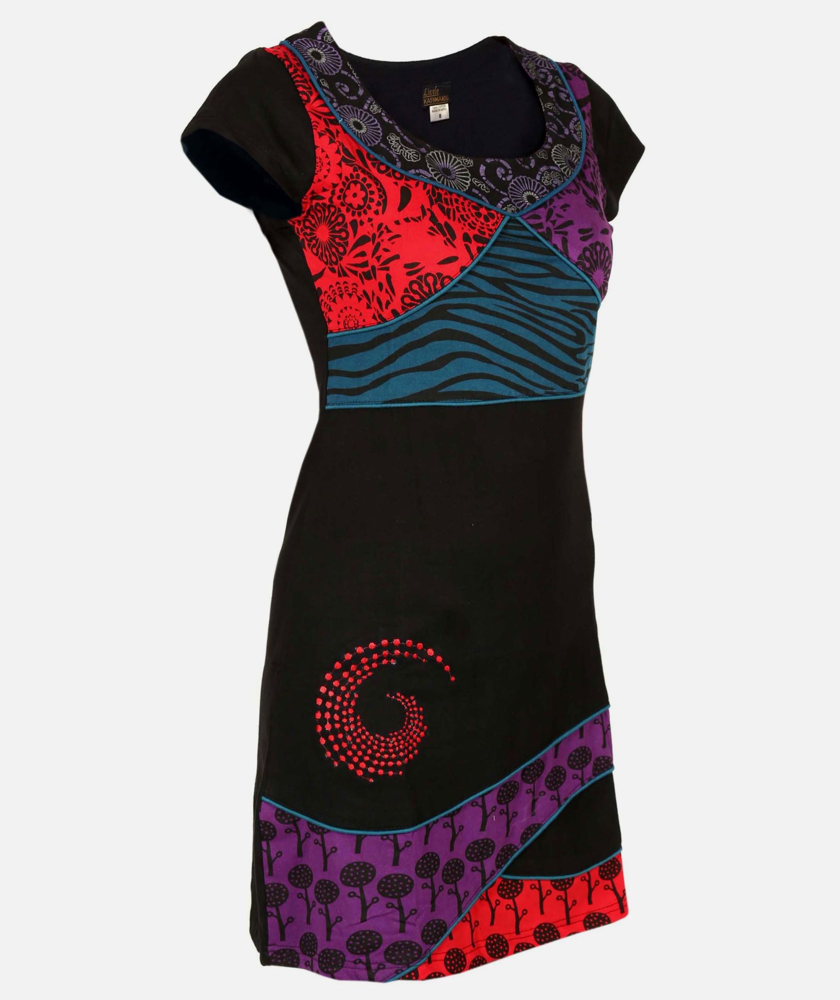 Spiral Embroidery Scoop Neck Dress-826