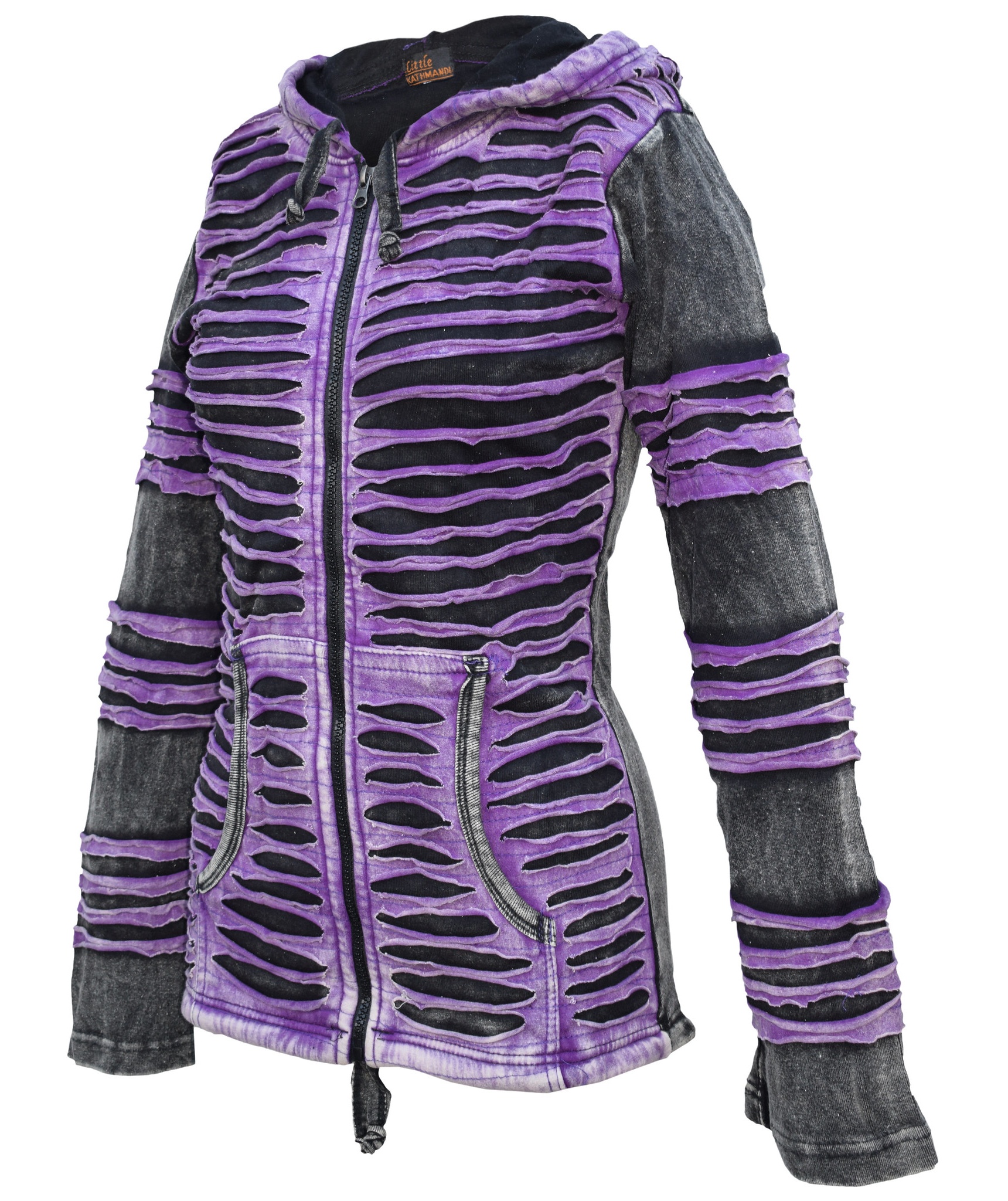 Stonewashed Purple Razorcut Ribs Hoody-5368
