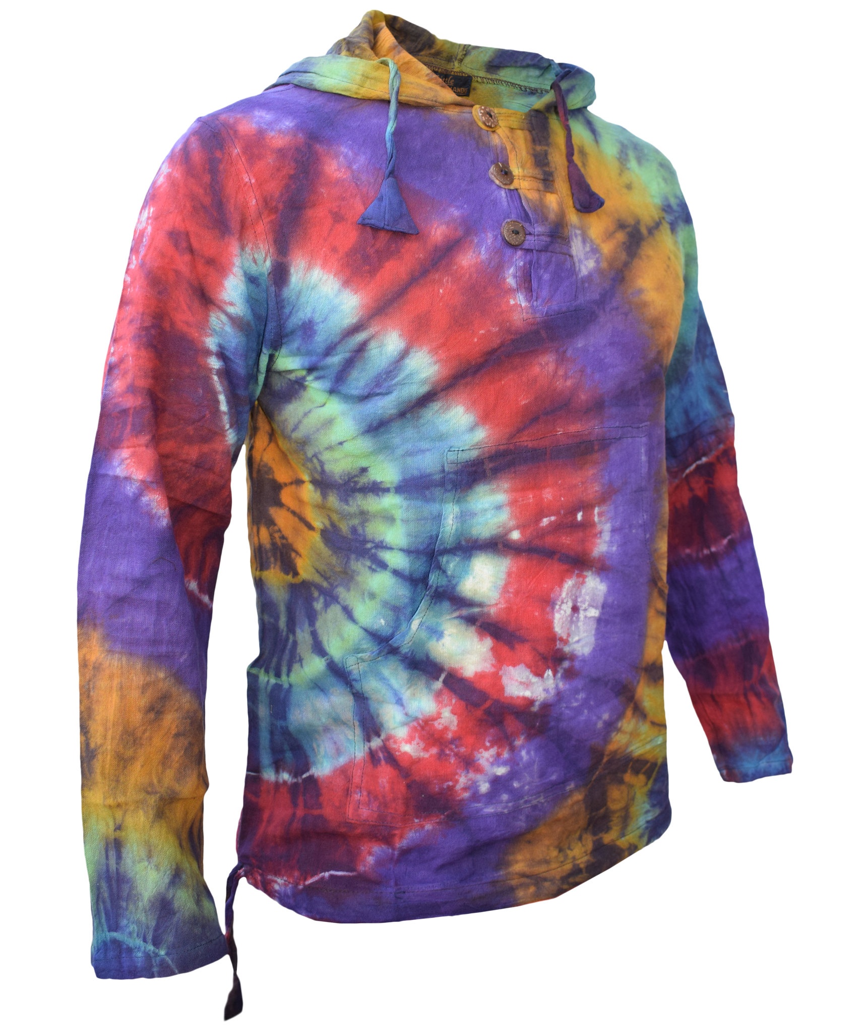 Tiedye Rainbow Spiral  Grandad Hoody-4844