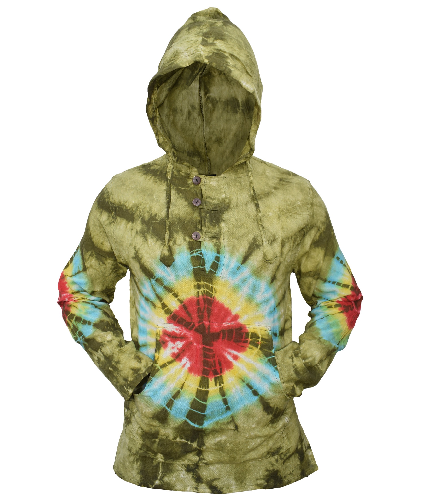 Tiedye Rainbow Spiral  Grandad Hoody-4865
